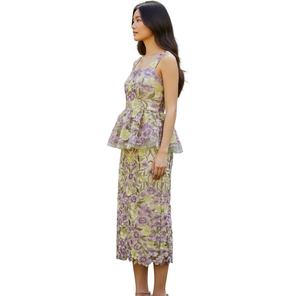 Muse by Marchesa Cynthia Orchid Floral Novelty Embroidered Midi Skirt Set Size 8